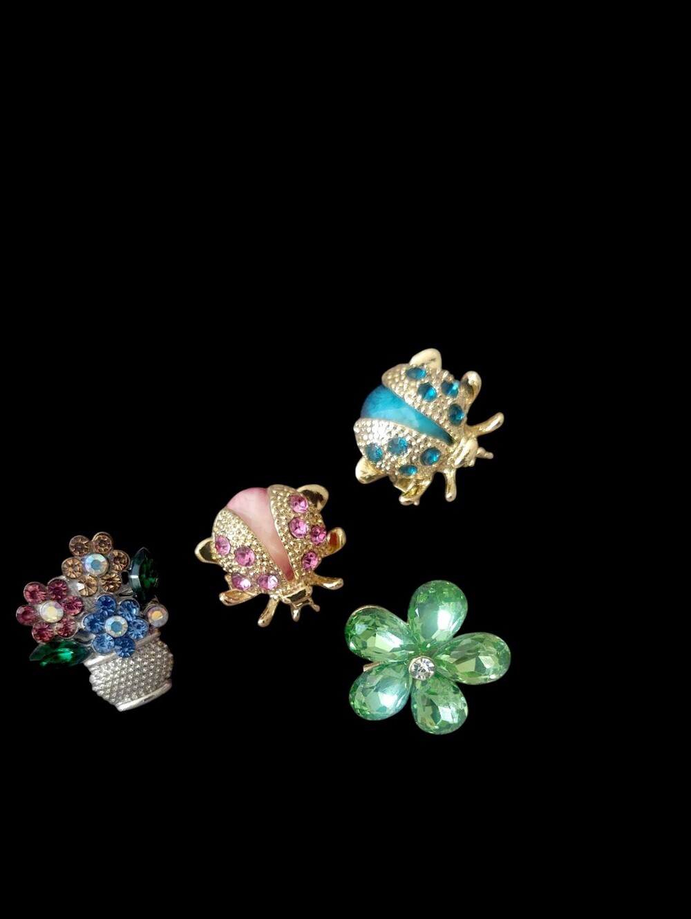 Assorted Crystal Flower and Ladybug Pin Set